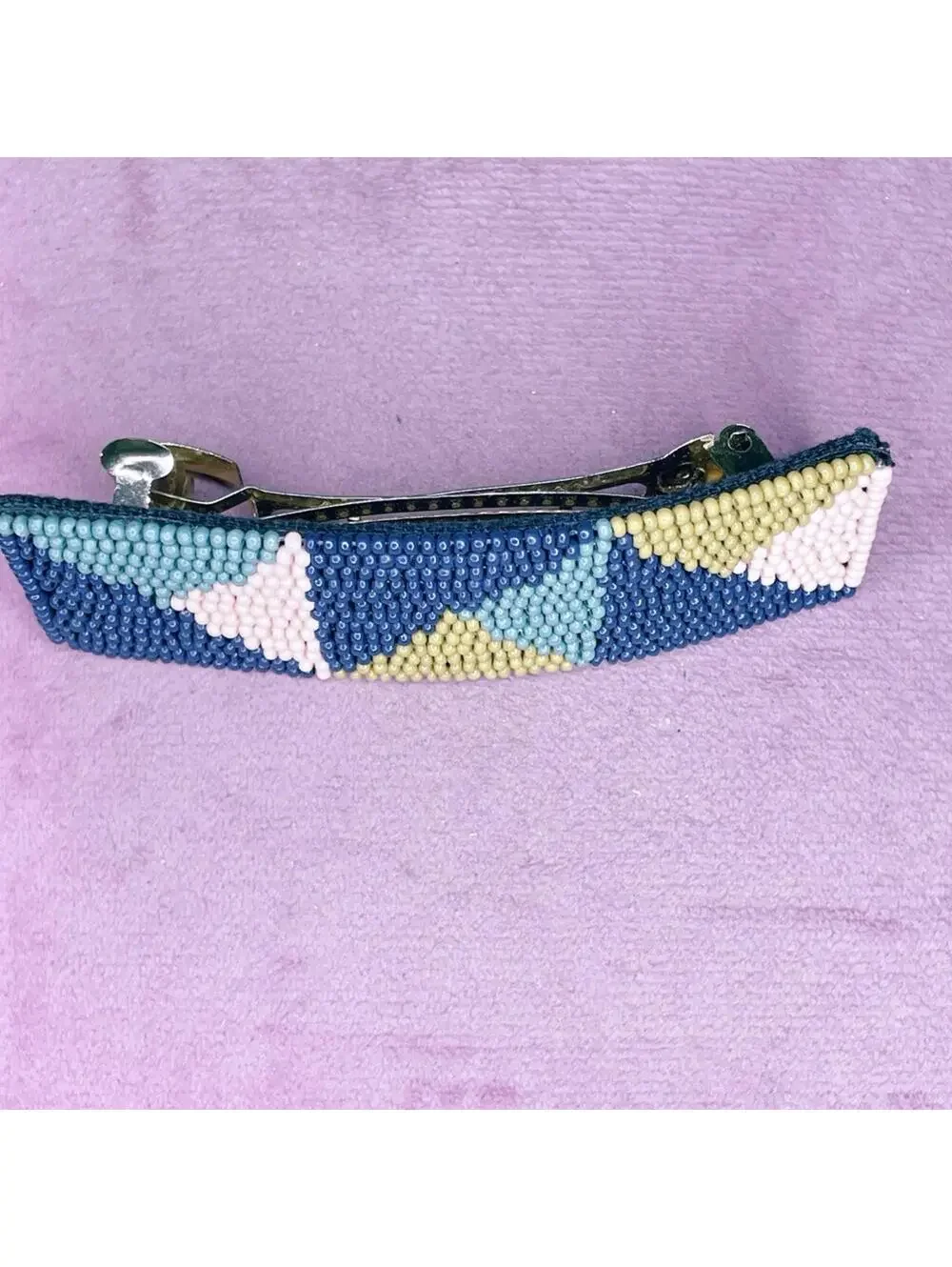 652. Navy Glass Seed Bead Barrette